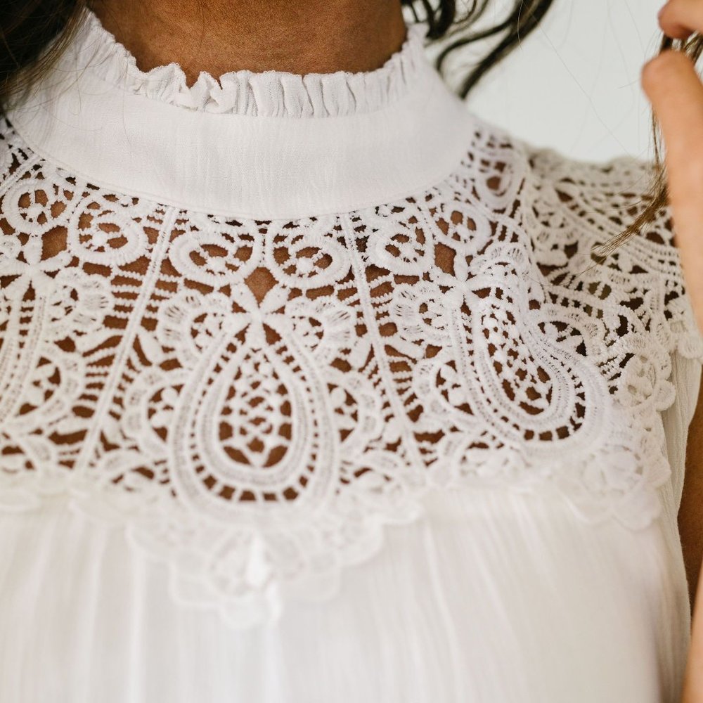 Victoria Lace Mock Neck Top in Ivory - Picture 4 of 4